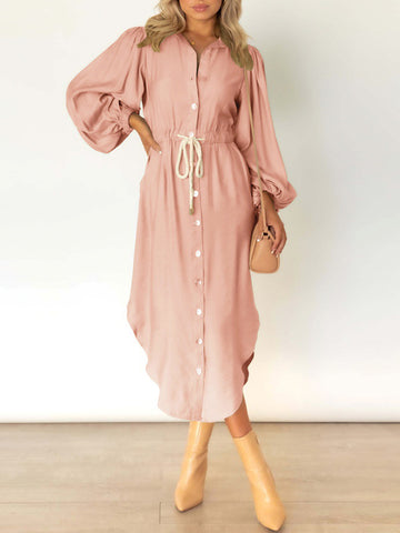 Airchics mi-longue robe boutonnage ceinture manches bouffantes casual de cocktail